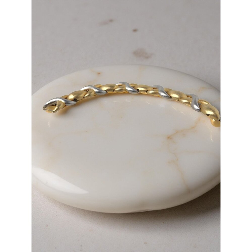 vintage Les Bernard jewelry 9" hook closure gold and silver color metal wrist br - Picture 10 of 11